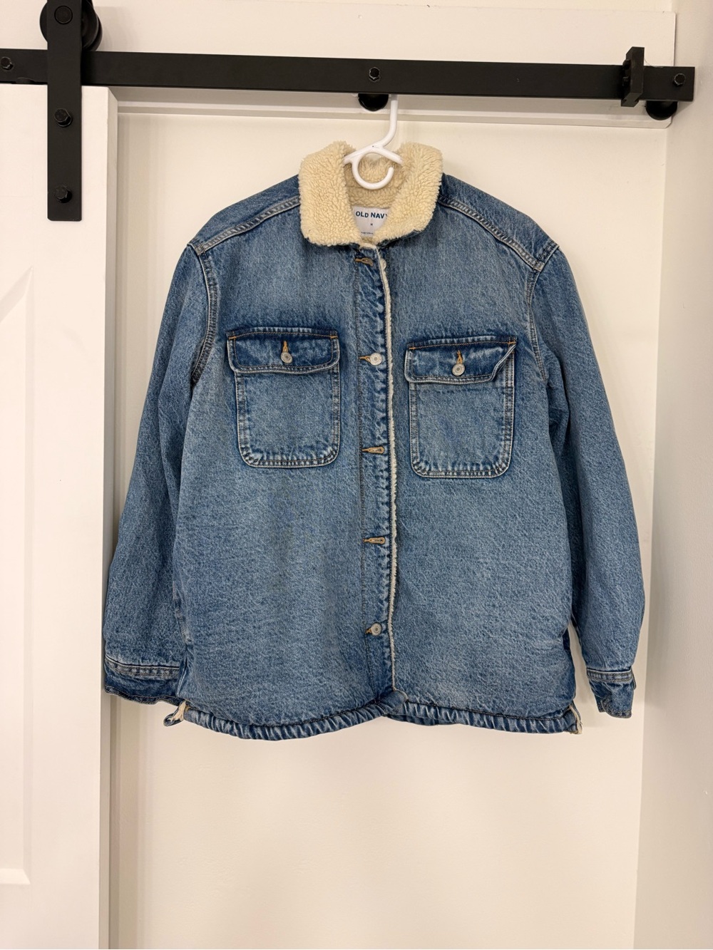 Old Navy Blue Denim Jacket with ivory Sherpa Collar and Lining
